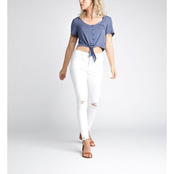 Silver Jeans Small NWT Amelia Tie-Front Crop Top Blue - Picture 2 of 10